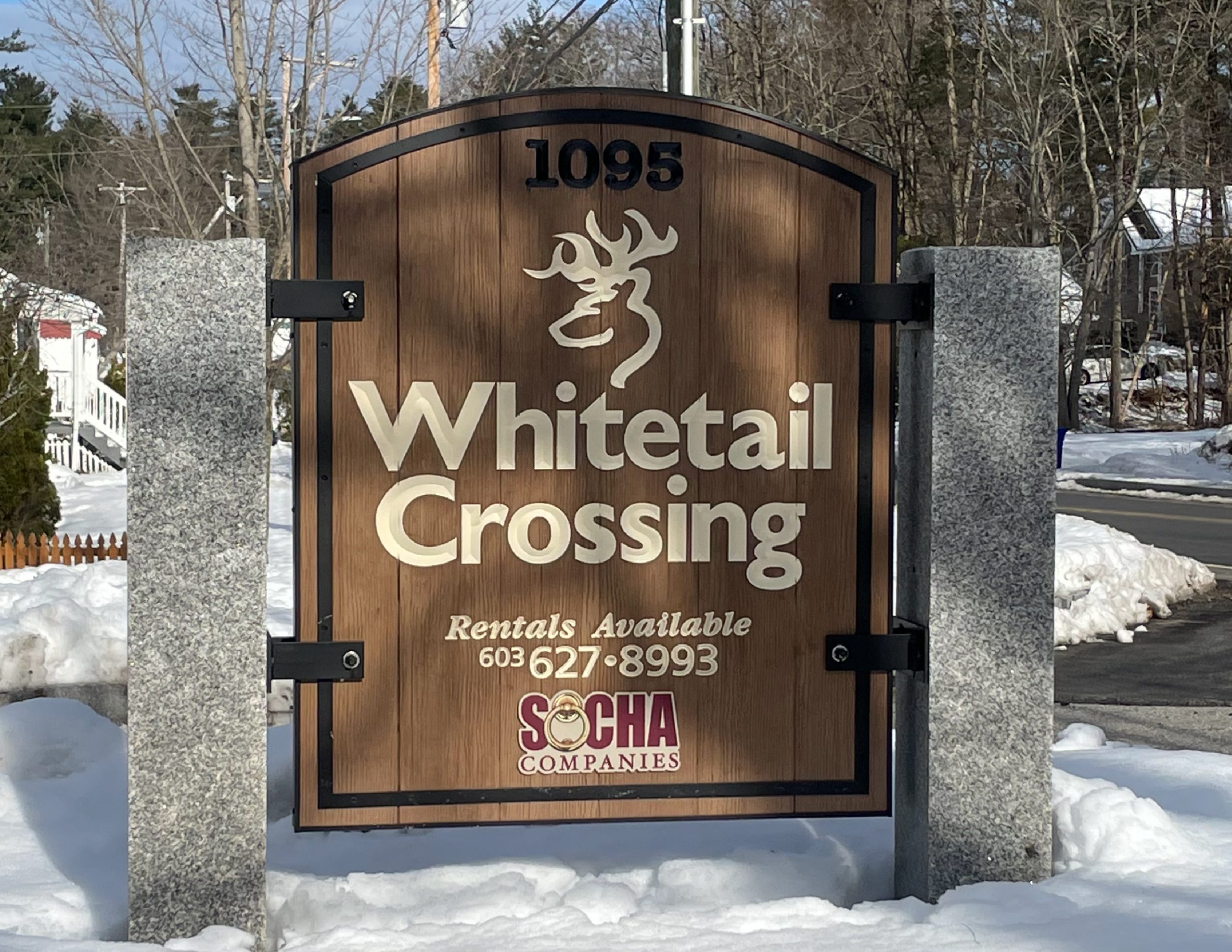 Whitetail Crossing Welcome Home Sign Whitetail Crossing offers open-concept townhomes with either two or three bedrooms, constructed by Socha Companies and carefully maintained for comfortable, high-end living.